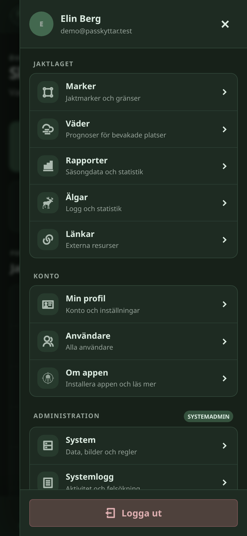 Passkyttar main navigation