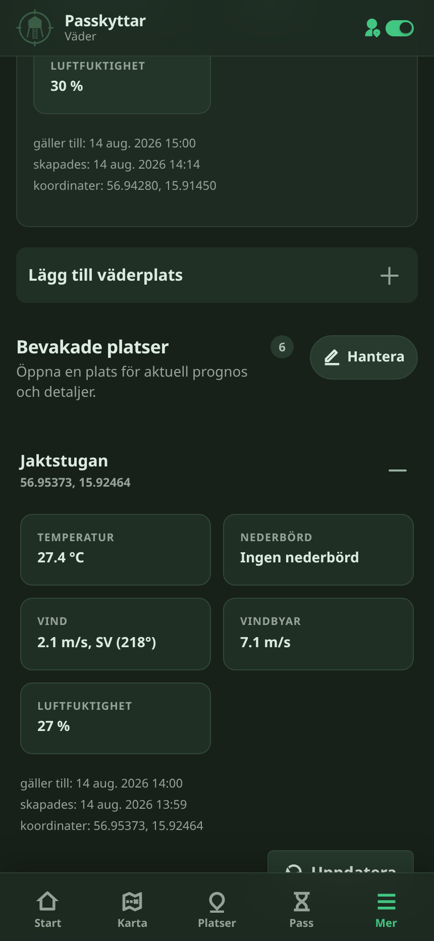 Weather forecast in Passkyttar