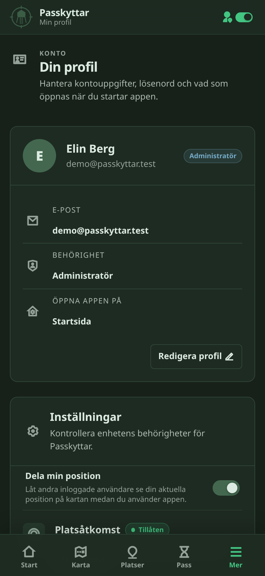 Passkyttar profile page